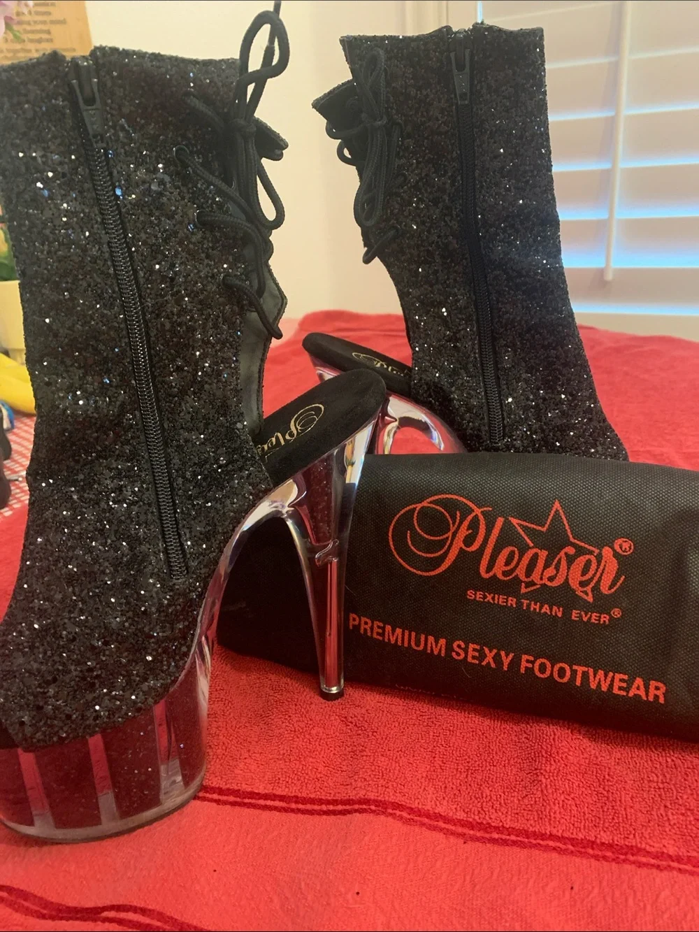 Pleaser Black Glitter Platform Heels
